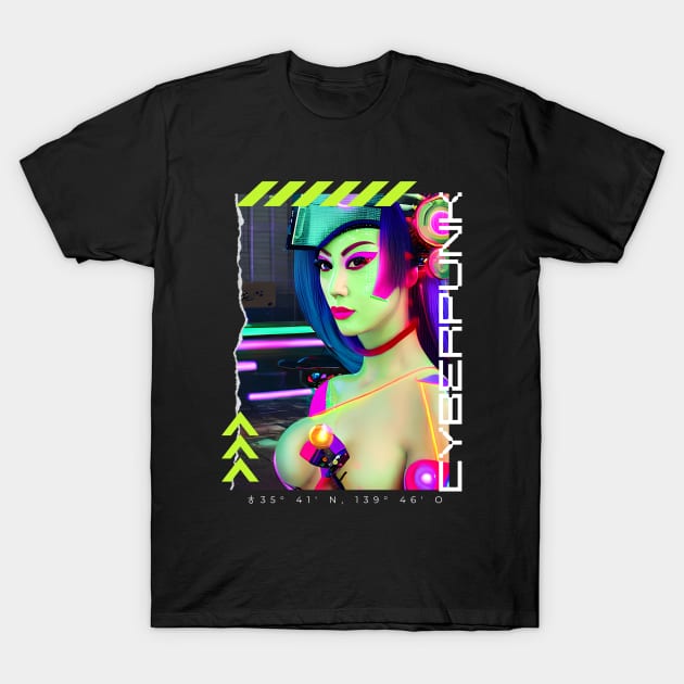 Cyberpunk girl vaporwave T-Shirt by Ravenglow